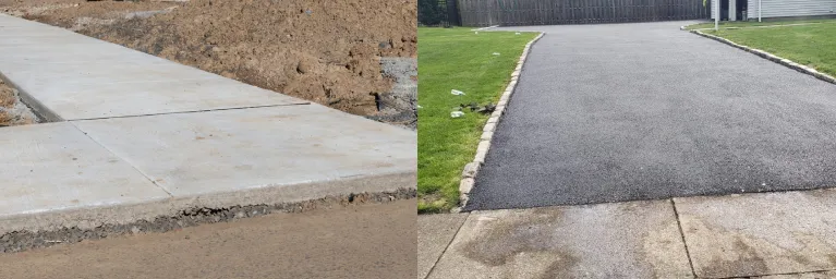 Side-by-side comparison of concrete sidewalk and asphalt driveway showing durability and material differences in Southern California