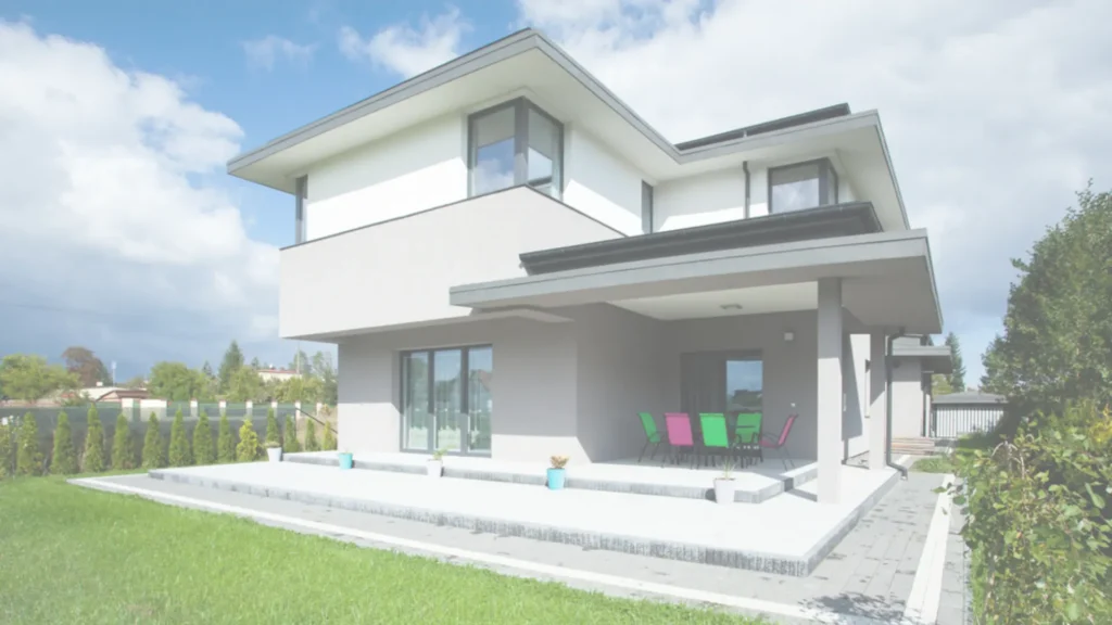 Modern two-story home with fresh stucco, roofing, and patio completed by an exterior contractor in Southern California.