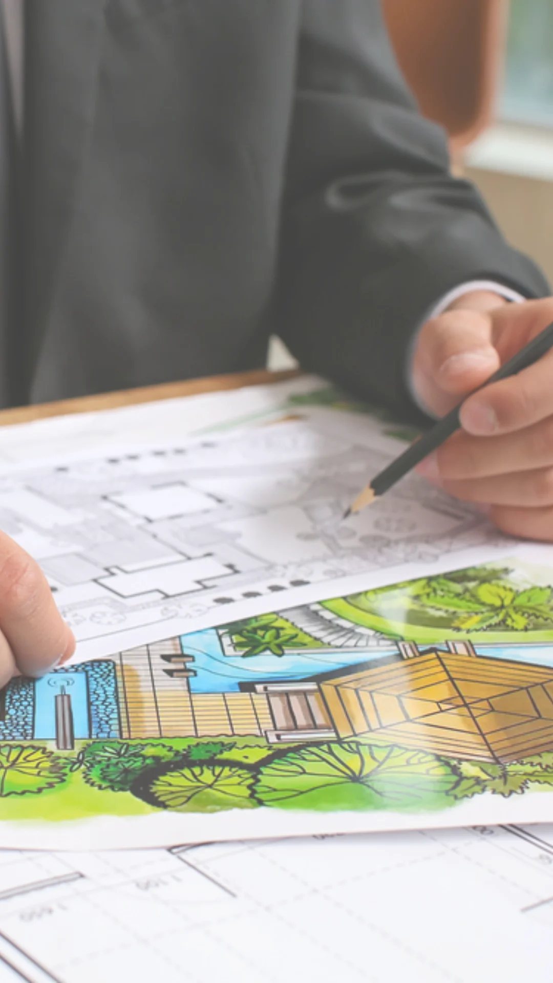 An employee designing a new backyard for a home in SoCal