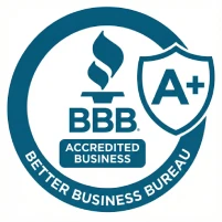 Better Business Bureau accredited business and A+ rating badge.