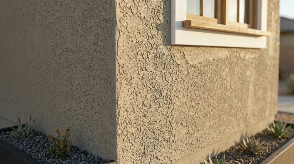 Stucco exterior finish on a residential home in Orange County with a clean textured surface