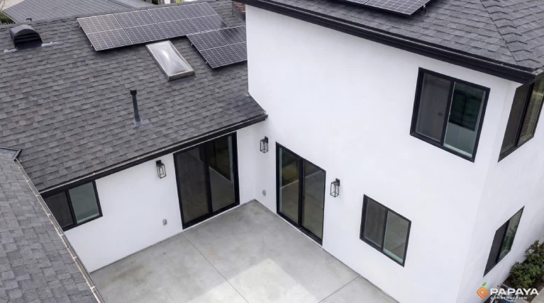 smooth santa barbara stucco finish in white applied to residential home exterior in Garden Grove California