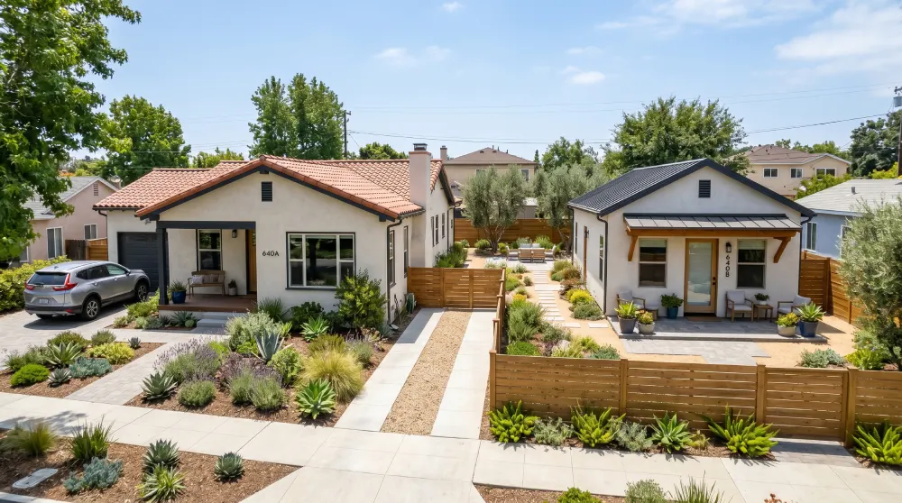Main home with a separate ADU in Orange County, both rentable under California's AB 976 owner-occupancy repeal
