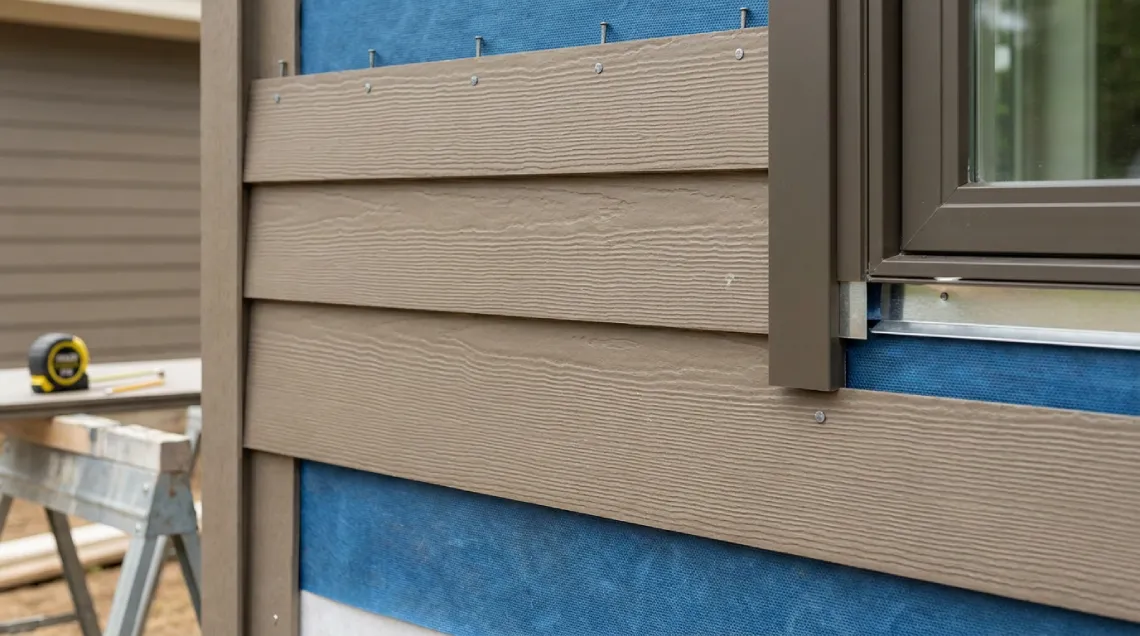 Hardie HZ10 fiber cement lap siding installation showing exposed fasteners weather barrier and trim detail