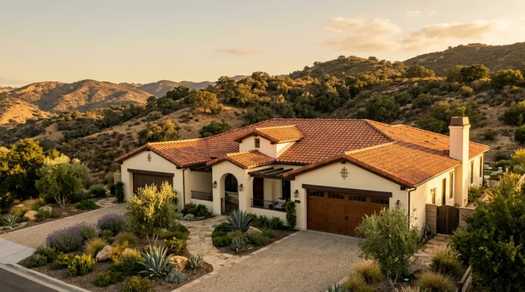 Class A fire-rated tile roof installed on an Orange County home in a wildland-urban interface fire hazard zone