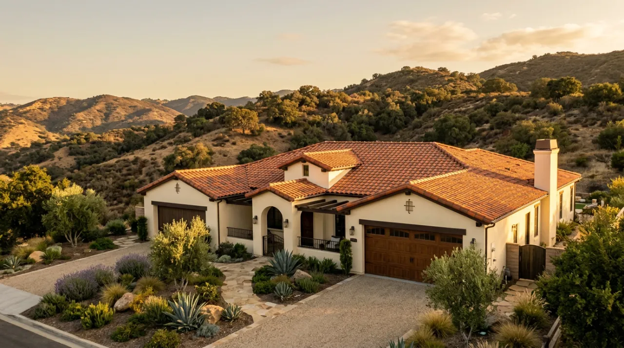 Class A fire-rated tile roof installed on an Orange County home in a wildland-urban interface fire hazard zone