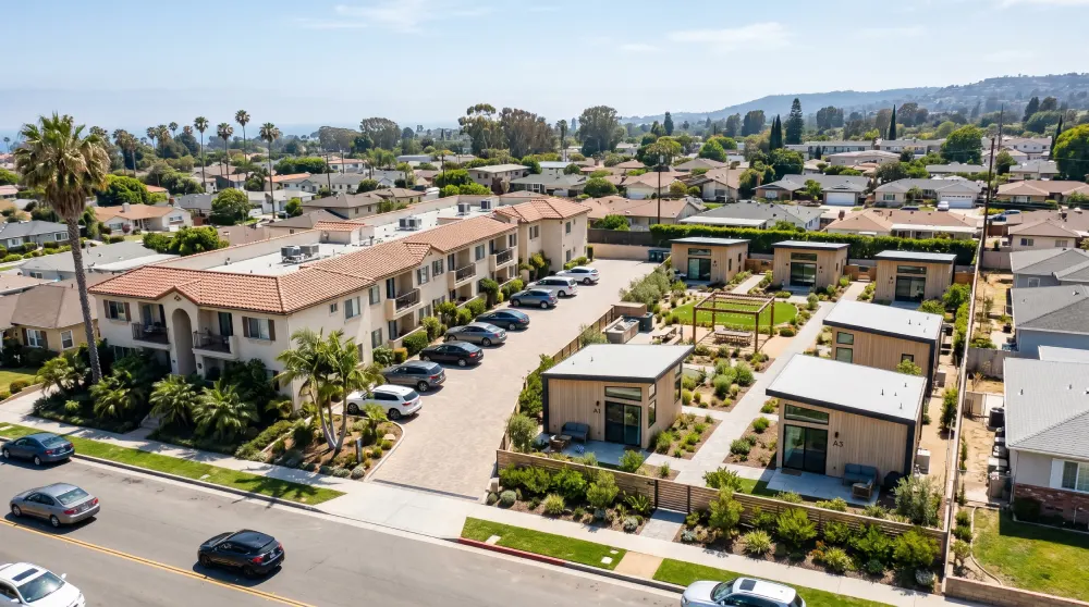 Multifamily property in Orange County with multiple detached ADUs under California's SB 1211