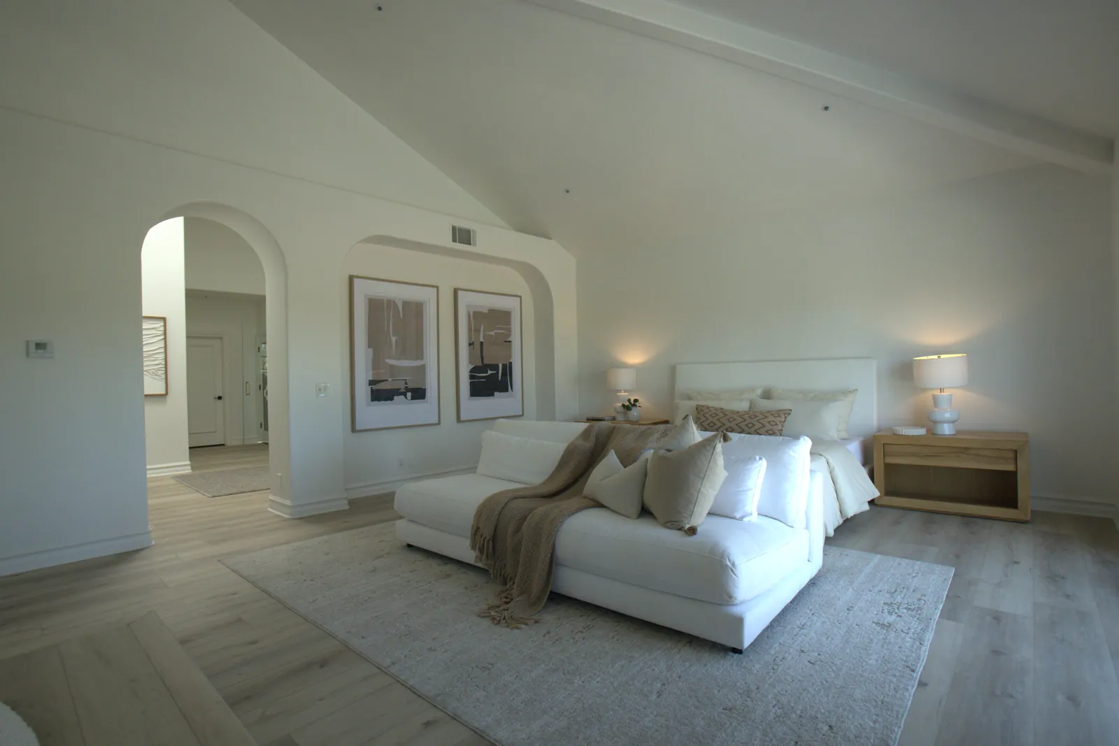 Renovated primary suite with vaulted ceiling and art niche, Laguna Hills